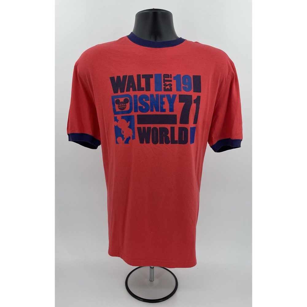 Walt Disney World Established 1971 Neon Red Orange Ringer T-Shirt Sz Large XL